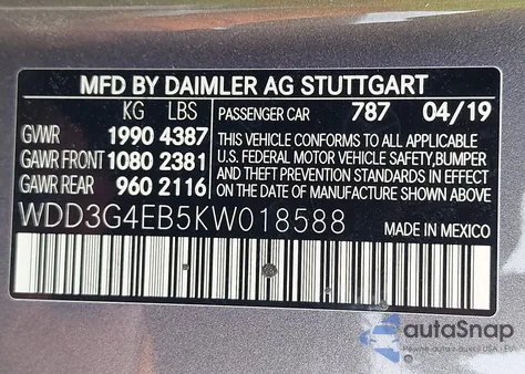 2019 Mercedes-Benz A 220 from USA, damaged, VIN WDD3G4EB5KW018588